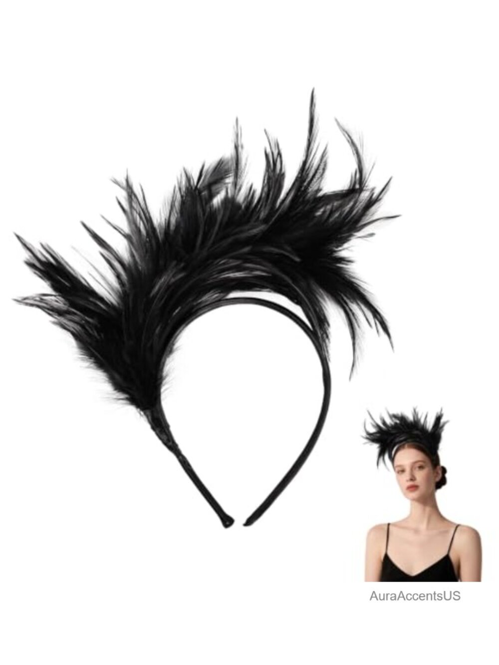 Feather Fascinator Headband for Women 1920s Cocktail Wedding Hair Accessory